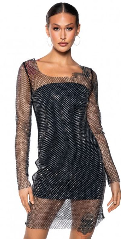 AKIRA - KAMDYN RHINESTONE MESH MINI DRESS BLACK L/XL AKIRA - KAMDYN RHINESTONE MESH MINI DRESS BLACK L/XL
