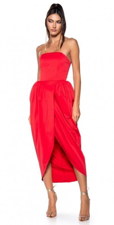 AKIRA - MARISOL STRAPLESS TULIP SKIRT MIDI DRESS IN RED AKIRA - MARISOL STRAPLESS TULIP SKIRT MIDI DRESS IN RED
