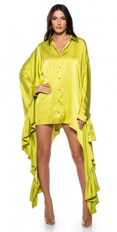 AKIRA RONNI BUTTON DOWN SHIRT DRESS IN LIME