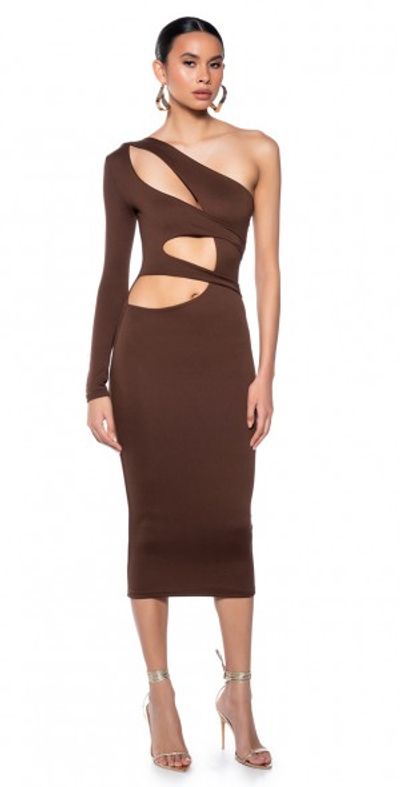 AKIRA - SHOW STOPPER CUT OUT MIDI DRESS IN BROWN