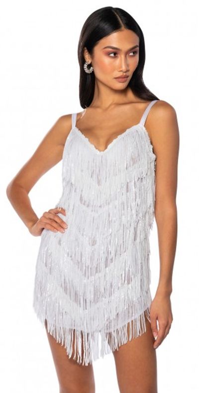 AKIRA - SHOW UP FRINGE MINI DRESS IN WHITE