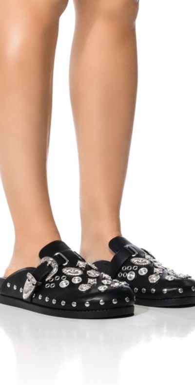 AZALEA WANG AZALEA WANG DESERT FLOWER STUDDED WESTERN FLAT CLOG IN BLACK