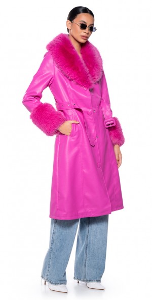 AZALEA WANG - KAYA PU TRENCH WITH FUR LINING IN PINK