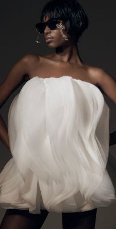 organza tiered strapless mini dress Sky To Moon Charlie Black Strapless Organza Mini Dress - Size M - Fit & Flare Babydoll Style with Sheer Overlay - homecoming - dance