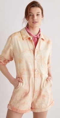 AMO Womens Pocketed Tie Dye 3/4 Sleeve Button Up Romper main image 1