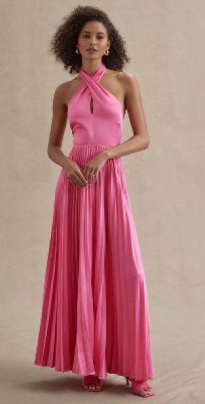 blue halter neck backless maxi dress Elyna Slinky Halter Maxi Dress / Navy | MESHKI main image 0