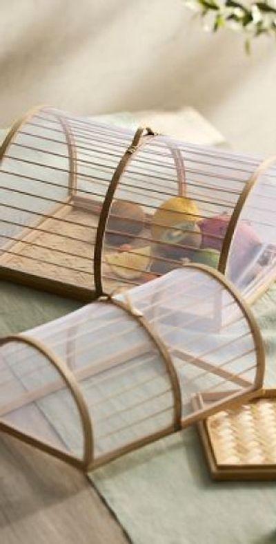 Anthropologie Bamboo Covered Serving Trays, Set of 2
