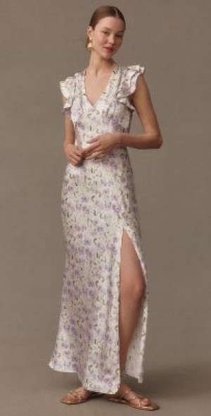 ASTR The Label - Satin Flutter-Sleeve Floral Maxi Dress