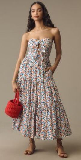 knee length dresses for ladies Bow Strap Bustier Midi Dress