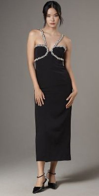 diamante midi dress Black Dorothy Perkins DP Luxe Diamante Printed Mesh Gathered Midi Dress