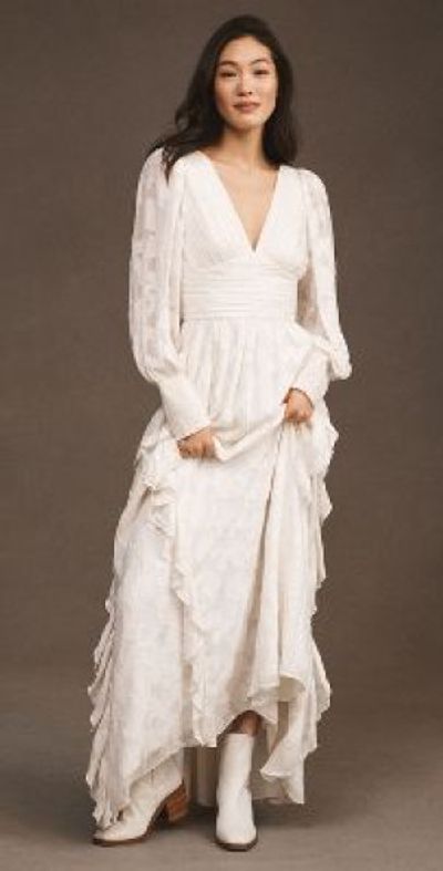 chinese dress ladies Anthropologie Love The Label V Neck Ruffle Maxi Dress  White Chocolate  Couture