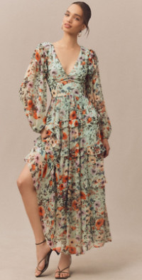 BHLDN - Aurora Puff-Sleeve Taffeta Maxi Dress