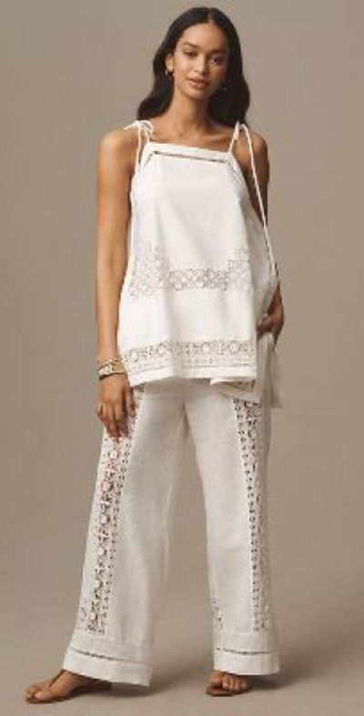 By Anthropologie Linen Lace Pull-On Pants