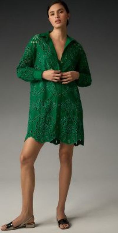 By Anthropologie Long-Sleeve Cutout Mini Shirt Dress