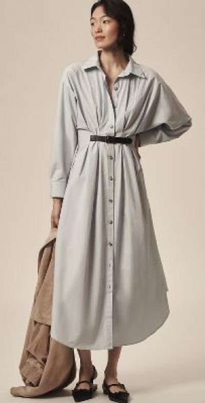 anthropologie pleated buckle midi shirt dress Pleated Buckle Midi Shirt Dress