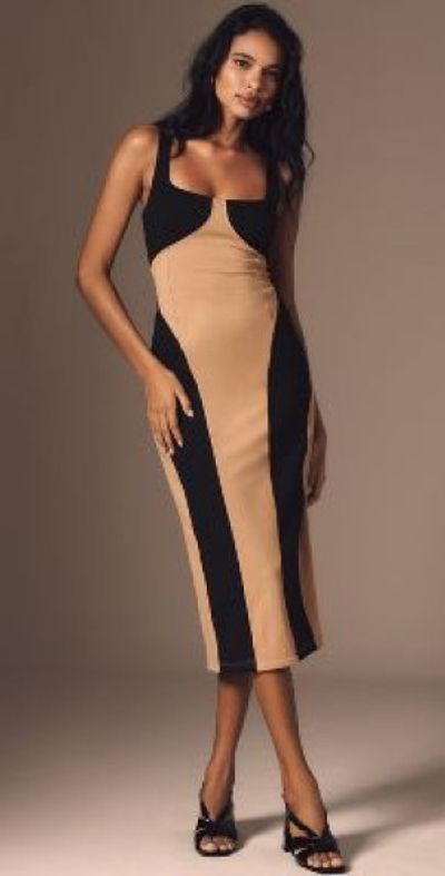 By Anthropologie - Sleeveless Square-Neck Colorblock Slim Midi Dress