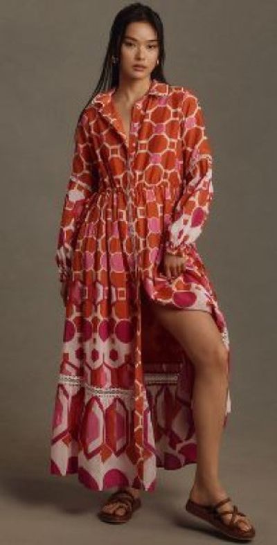 the eleanora long sleeve maxi shirt dress By Anthropologie