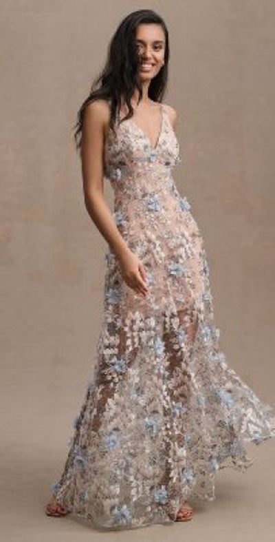 dress the population sidney a-line sheer lace floral appliqué gown Option:54