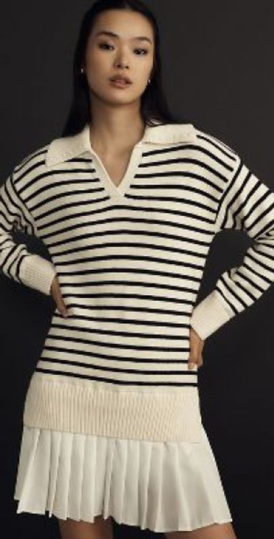 knee length dresses for ladies Cable Knit Pleated Sweater Dress – English Factory main image 0