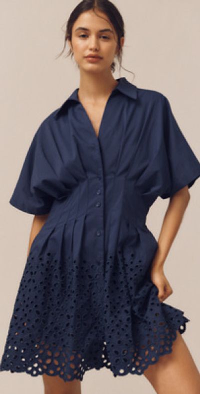 the tobie linen pleated mini shirt dress by exquise Exquise Dresses