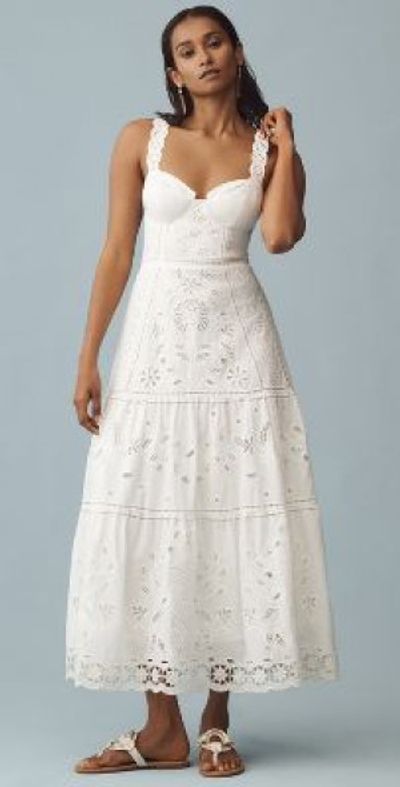 knee length dresses for ladies Navy Blue Embroidered Richelieu Midi Dress