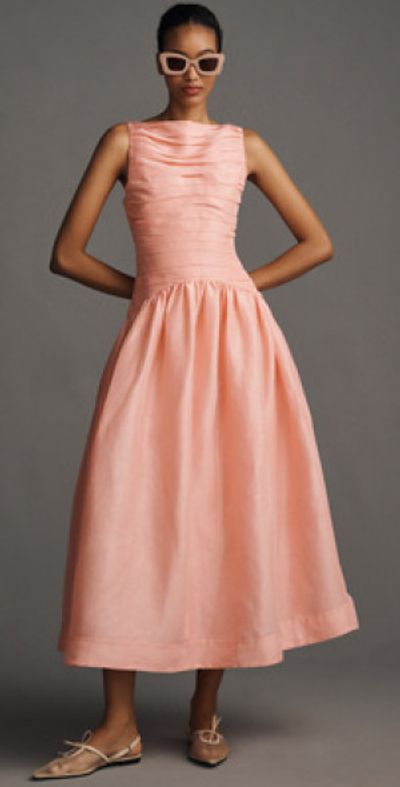 Lovaan - Val Sleeveless Ruched Linen-Silk Midi Dress Lovaan - Val Sleeveless Ruched Linen-Silk Midi Dress