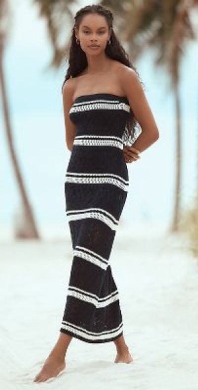white christmas dresses Bustier Dress with Crochet Fringe in Ecru