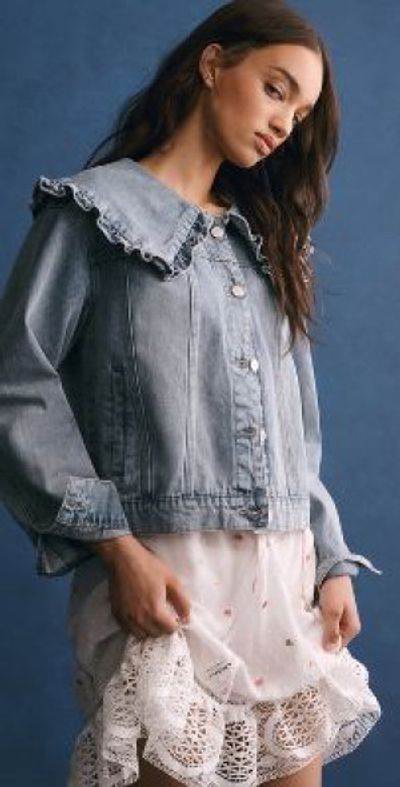 MABLE - Peter Pan Collar Denim Jacket