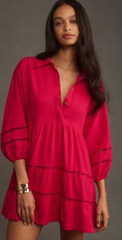 short sleeve yellow dress Textured Cotton Short Sleeve V-Neck Tunic Dress-Lemon XXL main image 1