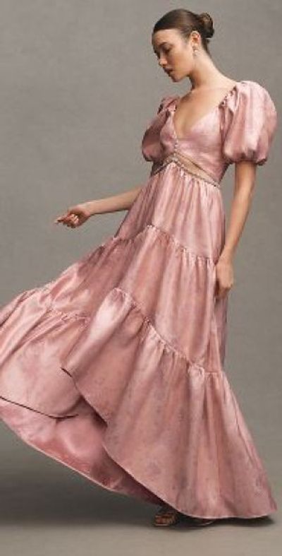 v. chapman emma v-neck a-line brocade cutout maxi dress The Emma Dress in Emerald Peony Print 12 / Emerald Peony Print main image 0