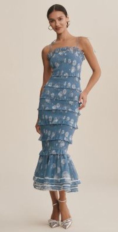 ruched and ruffled stretch midi dress V. Chapman Lily Ruched & Ruffled Stretch Satin Midi Dress