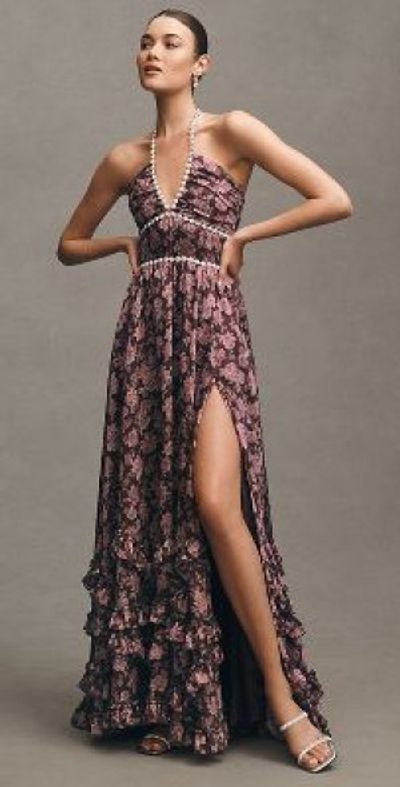 V. Chapman Scarlette Halter Embellished Corset Organza Maxi Dress