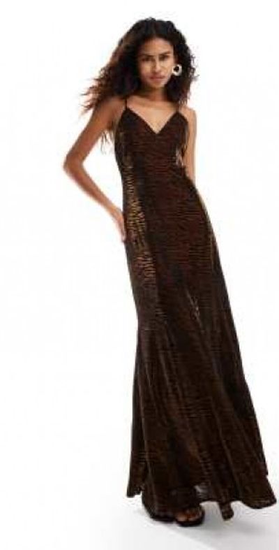 Amy Lynn - maxi dress with open back in tiger velvet burnout-Multi
