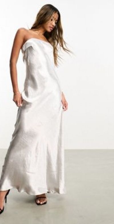 Aria Cove - hammered satin bandeau open back maxi dress in silver