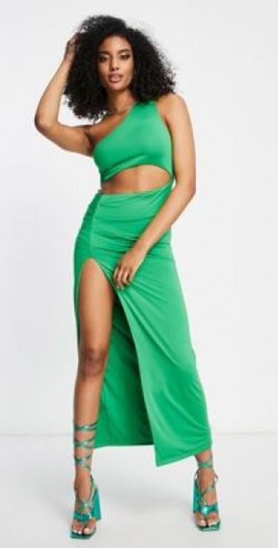 chinese dress ladies Rent Aria Cove Bardot Cut Out Detail Maxi Dress In Green main image 1
