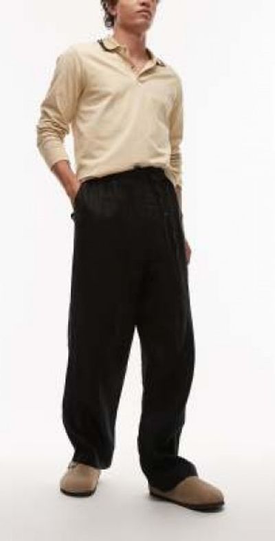 Arket ARKET linen mix drawstring relaxed pants in black