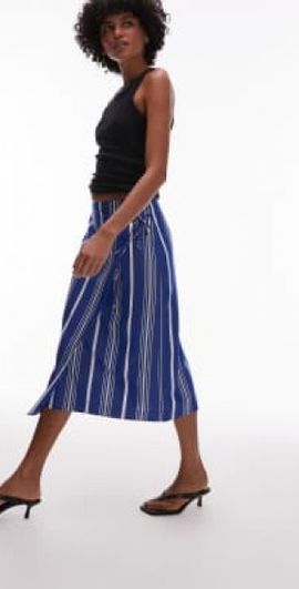 Arket ARKET linen wrap beach midi skirt in blue pinstripe