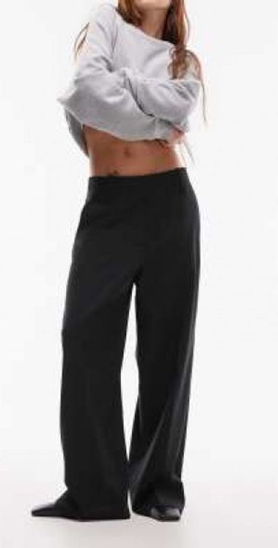 Arket ARKET wool blend stretch straight leg pants with flat front in black