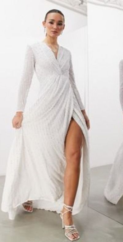 asos long sleeve wedding dress ASOS DESIGN Elizabeth long sleeve wedding dress with beaded bodice in