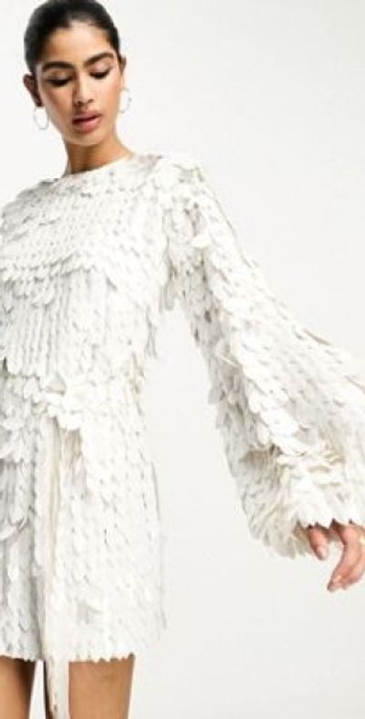 chinese dress ladies Rent Asos Edition Lisa Drape Sleeve Plunge Dress With Floral Embellishment  In Ivory