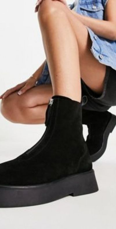 ASOS DESIGN ASOS DESIGN Atlantis leather zip front boots in black suede