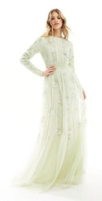 Balloon Sleeve Asos Light Green Dress ASOS EDITION Paillette