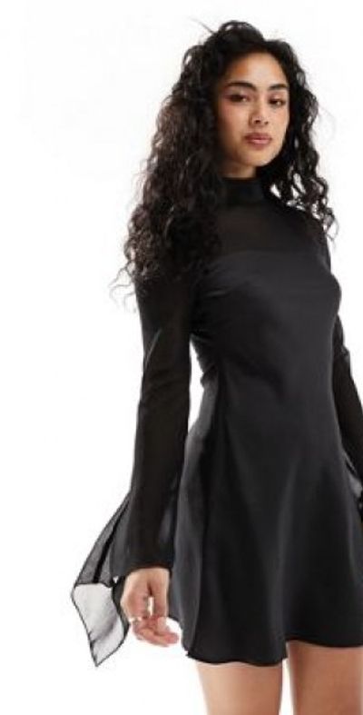 asos embellished detail draped chiffon mini dress ASOS LUXE embellished chiffon trim mini dress in black