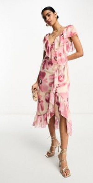 Asos Design Asos Ruffle Midi Skirt ASOS DESIGN Chiffon Ruffle Wrap