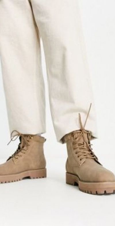 ASOS DESIGN - chunky lace up boot in stone faux suede-Neutral display picture 2