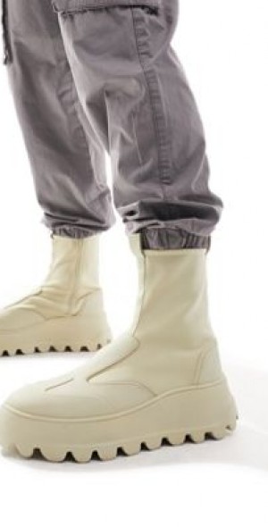 ASOS DESIGN chunky zip up sock boots in stone neoprene Neutral