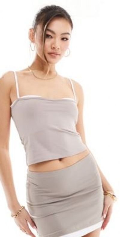 ASOS DESIGN contrast bust cami top in tan part of a set-Brown