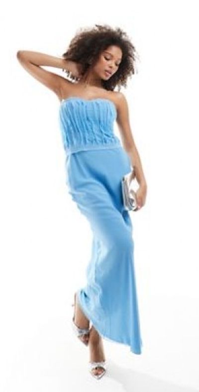 ASOS DESIGN - corset bandeau raw edge midi dress in soft blue