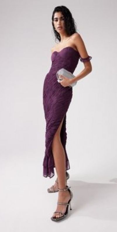 ASOS DESIGN - corset detail shirred midi dress in purple