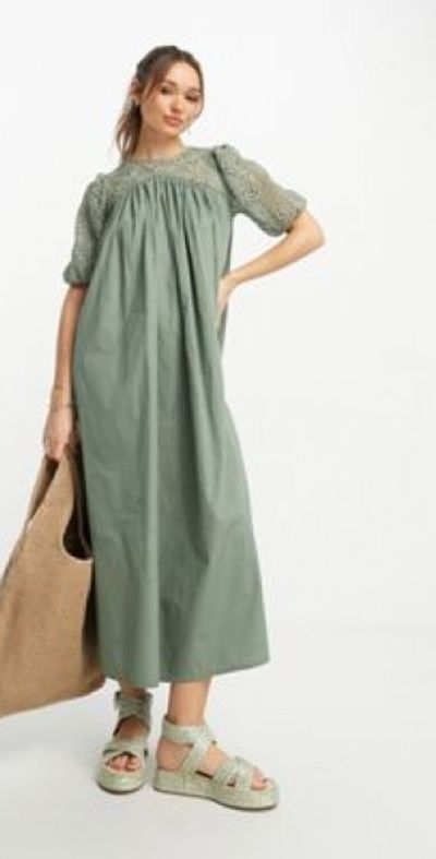 white christmas dresses Sage V-Neck Tie Shoulder Crochet Maxi Dress main image 0